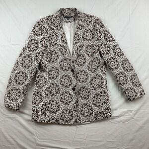 Chadwicks Womens Blazer Size 16 Floral Print Linen Blend Lined Jacket Boho